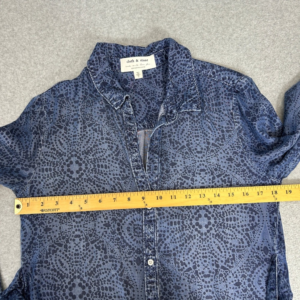 Cloth & Stone Anthro XS Shirt Dress Blue Medallion Tencel Button Down Tie Waist - Picture 10 of 14
